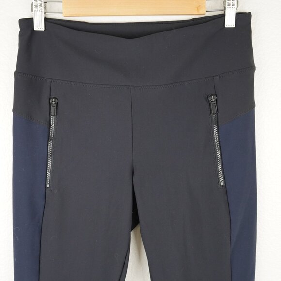 Athleta Colorblock Zip Pocket Leggings Size M Black Navy‎ High Waist Stretch - Picture 2 of 10